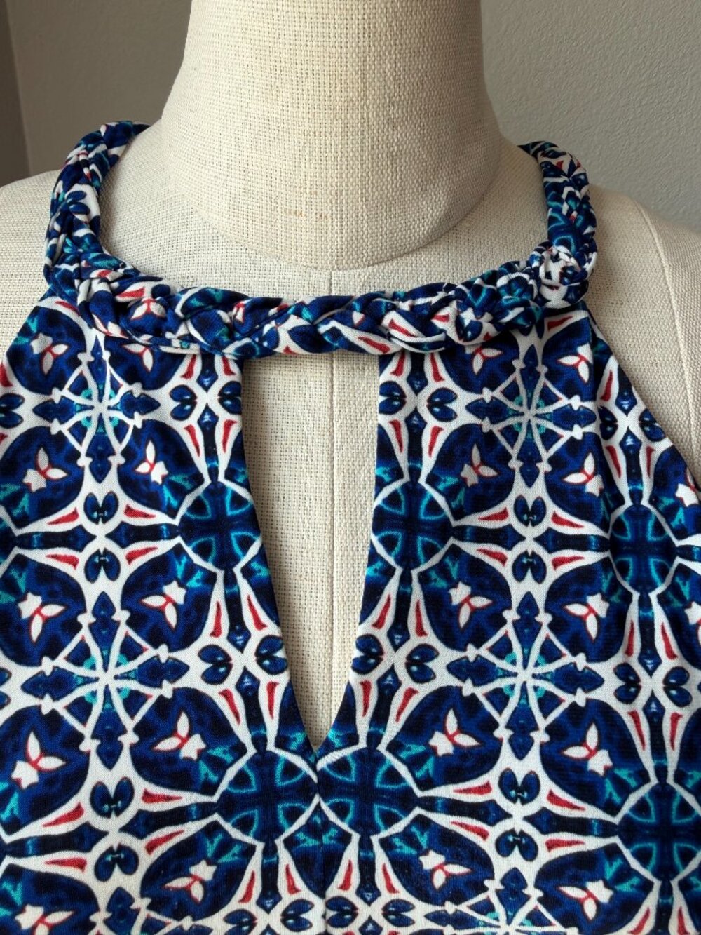 Wisp Petites Size 0P Blue Teal Medallion Print Halter Summer Dress - Picture 8 of 8